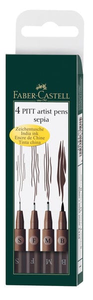 Faber Castell Fc-167101 Tekenstift Faber-Castell Pitt Artist Pen 4-Delig Etui Donker Sepia