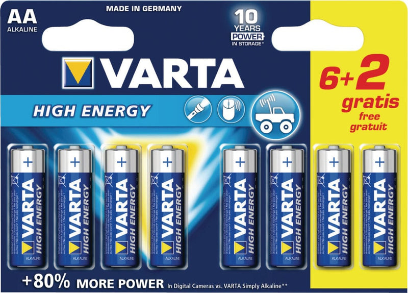 Laad de afbeelding in de Gallery-viewer, Varta 4906 So Batterij Alkaline Aa/Lr6 1.5 V High Energy 6+2-Blister
