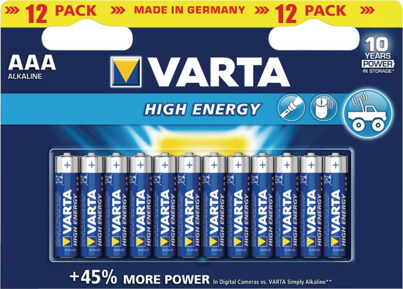Laad de afbeelding in de Gallery-viewer, Varta 4903-12B Battery Alkaline Aaa/Lr03 1.5 V High Energy 12 Pack
