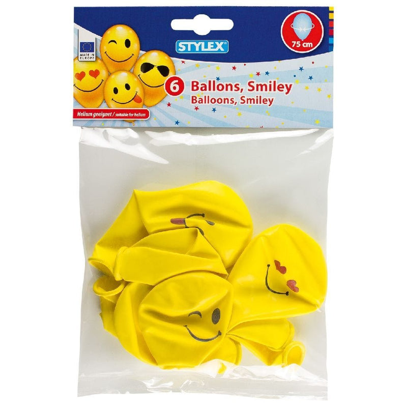 Laad de afbeelding in de Gallery-viewer, Stylex Balonnen Smiley 75 Cm 6 Stuks Geel
