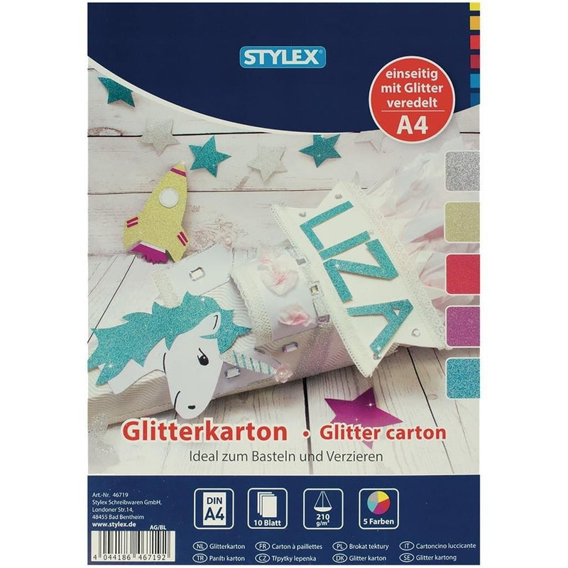 Laad de afbeelding in de Gallery-viewer, Stylex Hobby Glitter Karton A4 10 Stuks
