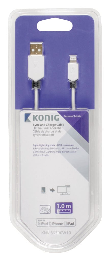 K&Ouml;Nig Knm39300W10 Sync And Charge Kabel 8-Pins Lightning Male - Usb 2.0 A Male 1,00 M Wit