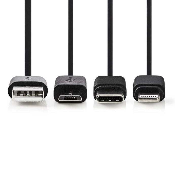 Nedis Ccgp60620Bk10 3-In-1 Sync And Charge-Kabel Usb-A Male - Micro B Male / Type-Câ Male / Apple Lightning 8-Pins Male 1,0 M Zwart
