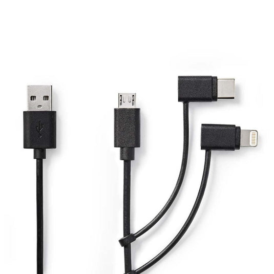 Nedis Ccgp60620Bk10 3-In-1 Sync And Charge-Kabel Usb-A Male - Micro B Male / Type-Câ Male / Apple Lightning 8-Pins Male 1,0 M Zwart