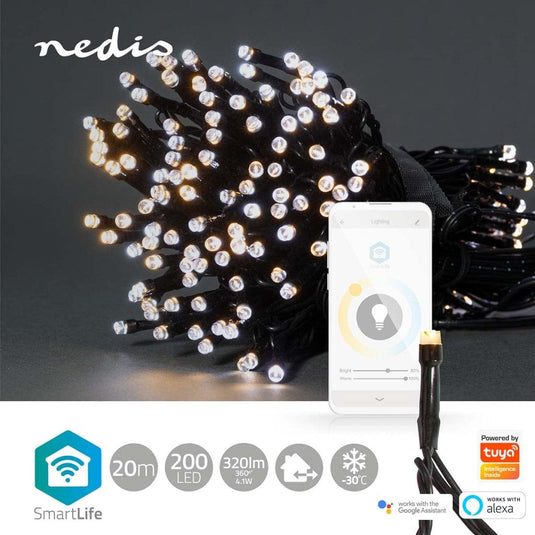 Nedis Wifilx02W200 Smartlife Decoratieve Led Koord Wi-Fi Warm Tot Koel Wit 200 Led's 20.0 M Android&Trade; / Ios