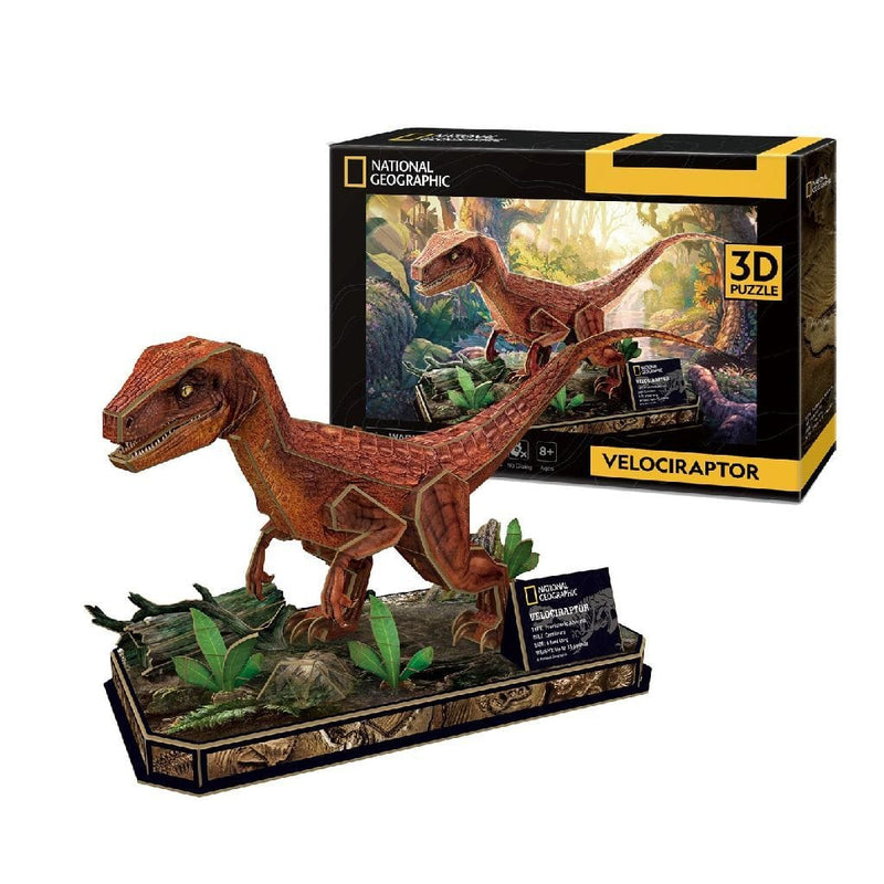 Laad de afbeelding in de Gallery-viewer, National Geographic Houten 3D Puzzel Velociraptor 63 Stukjes

