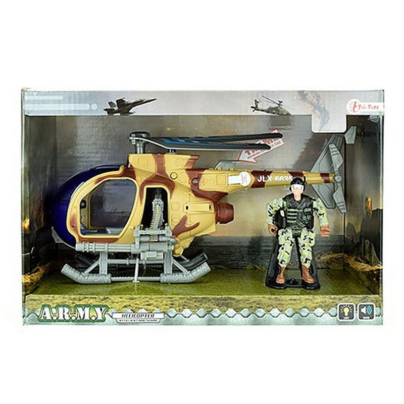 Laad de afbeelding in de Gallery-viewer, Army Helikopter Met Soldaat + Licht En Geluid
